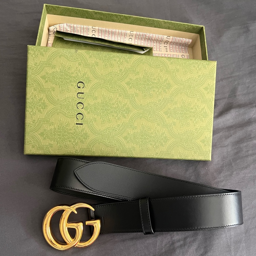 Gucci GG Mormont Leather Belt with Shiny Buckle